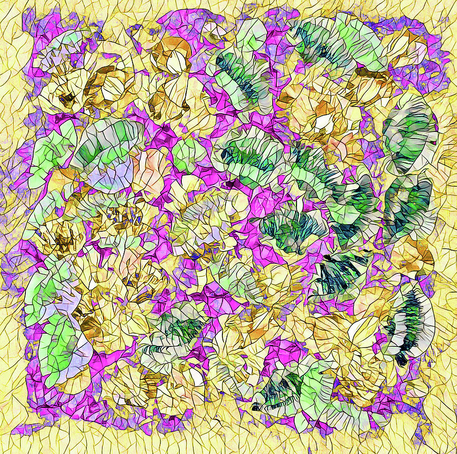 Floral Mosaic Yellow Purple Green Digital Art by Corinne Carroll