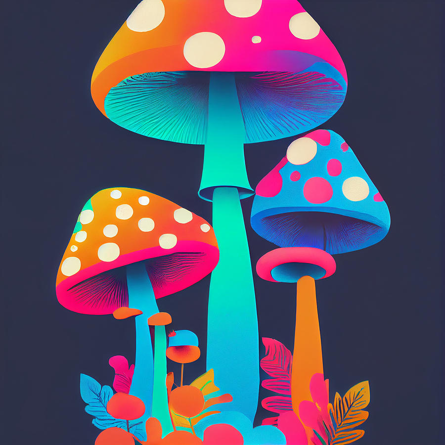 floral  mushrooms  minimalist  artwork  by  in  the  s  edcf  c  b  a  dccc by Asar Studios Digital Art