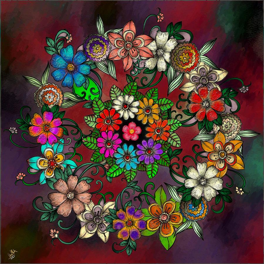 Floral Non Symmetric Mandala  Mixed Media by Anas Afash