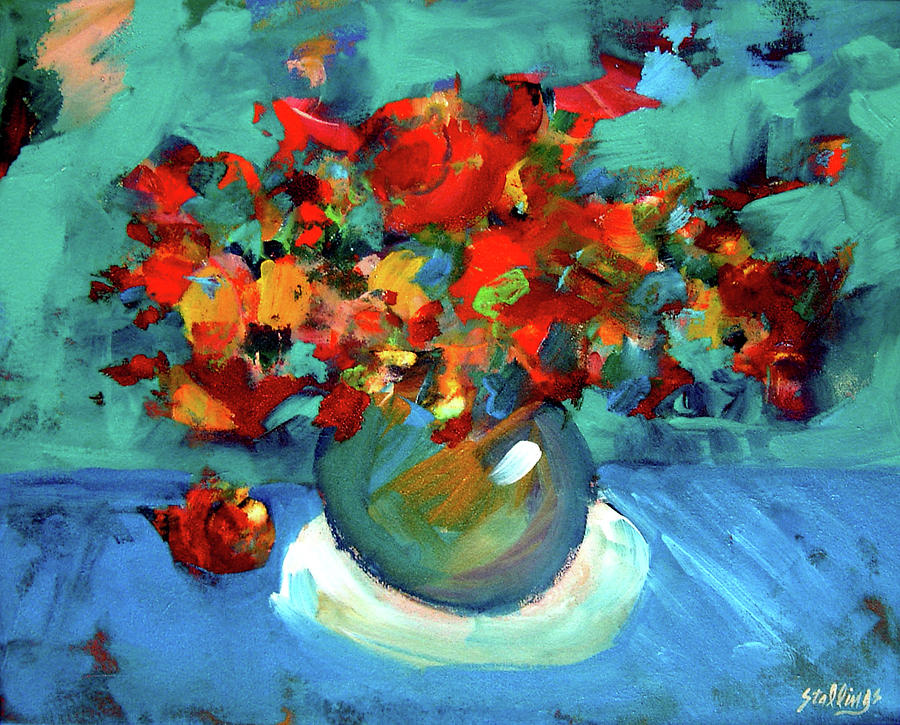 Floral On Blue Painting by Jim Stallings
