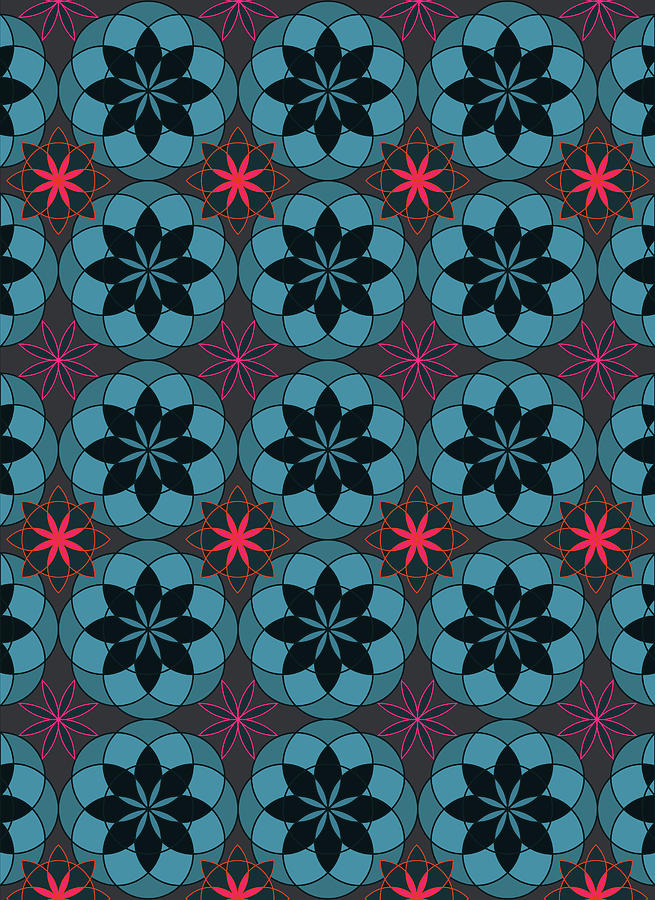 Surface Design Digital Art - Floral Pattern - Surface Design in Dark Blues by Patricia Awapara