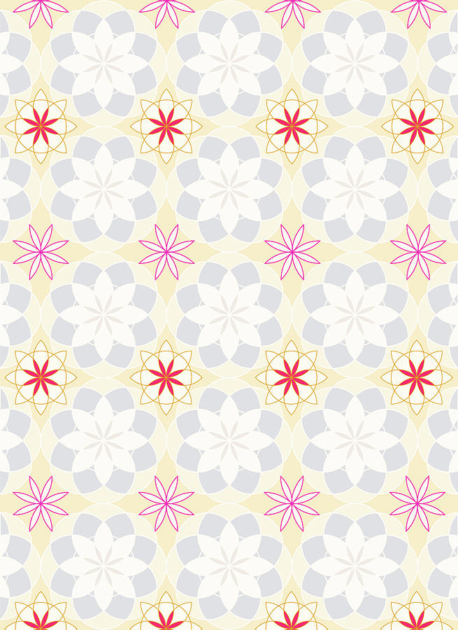Floral Pattern - Surface Design in Red Gray and Yellow Digital Art by Patricia Awapara