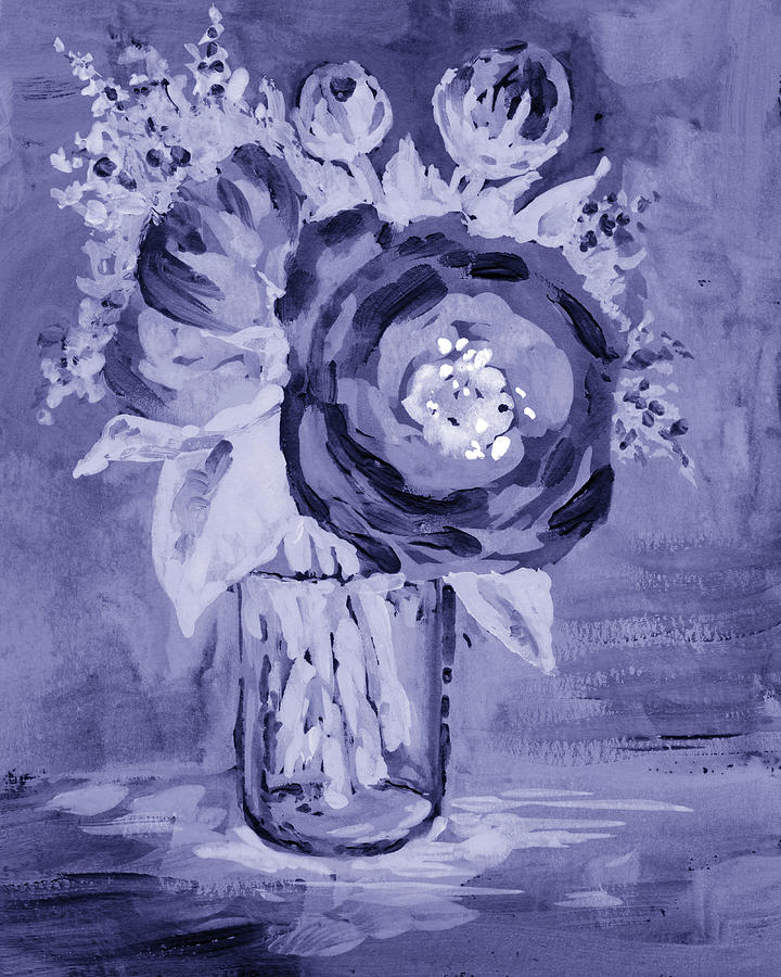Floral Purple Blue Very Peri Modern Interior Design VII Painting by Irina Sztukowski