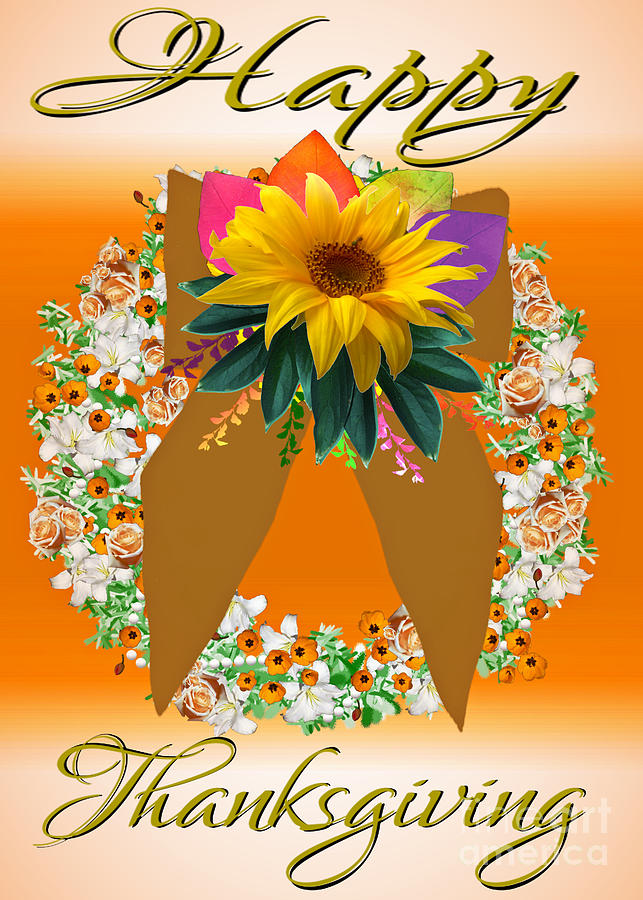 Floral Wreath Happy Thanksgiving Card Digital Art by Delynn Addams