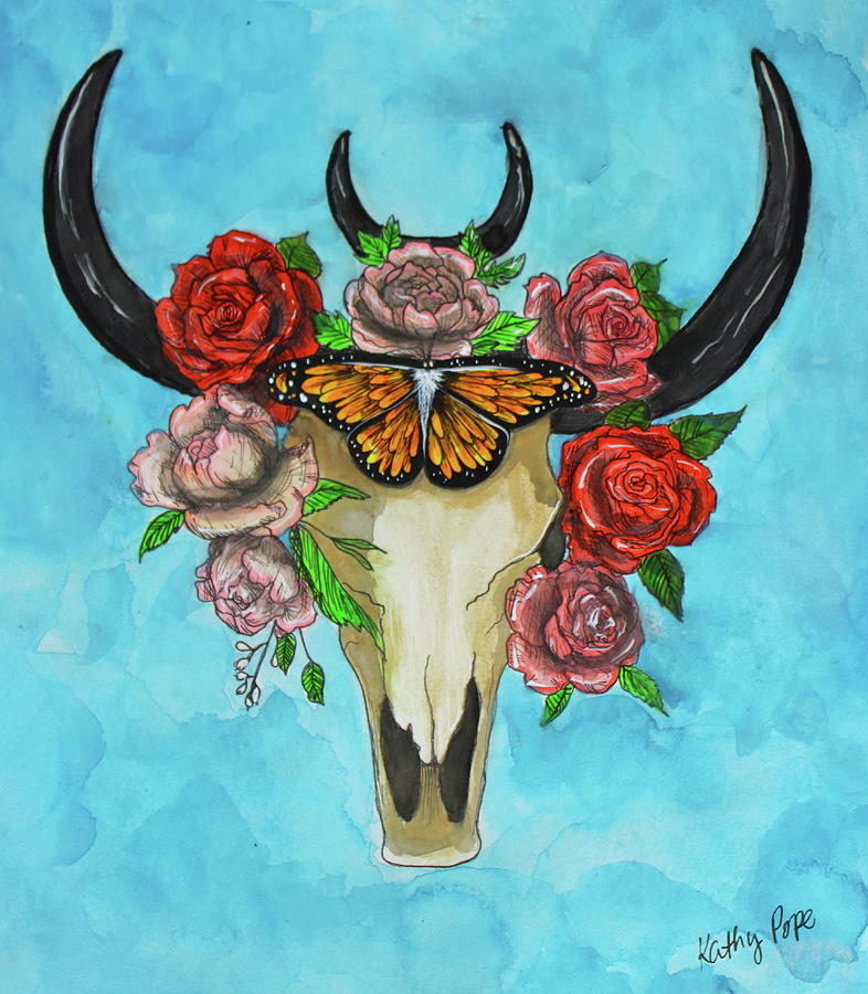 Floral Reverie Bull Skull Painting by Kenneth Pope