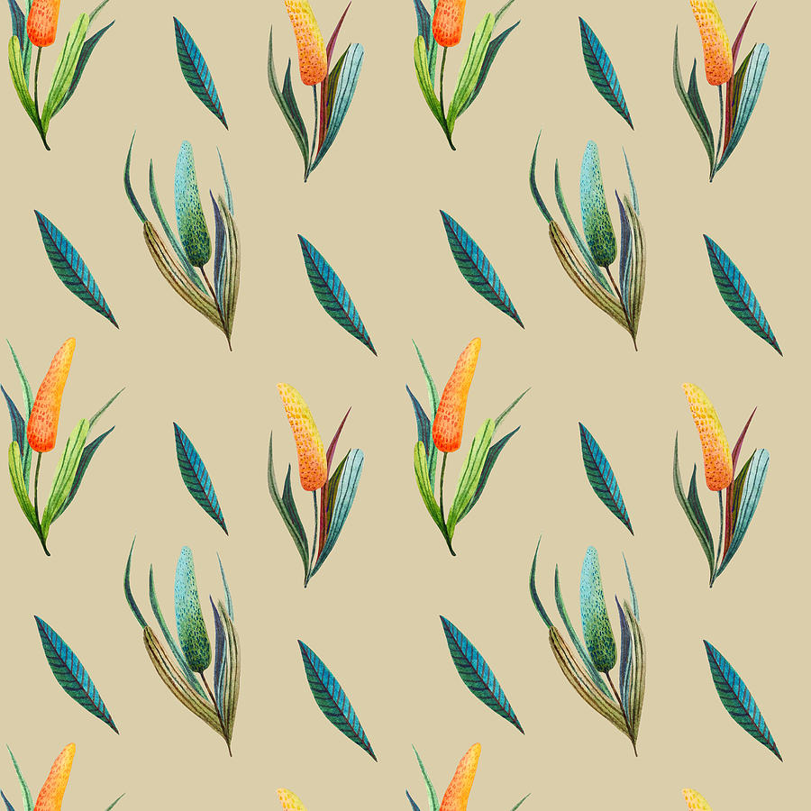 Floral Seamless Pattern Made Of Stylized Flowers And Leaves Drawing