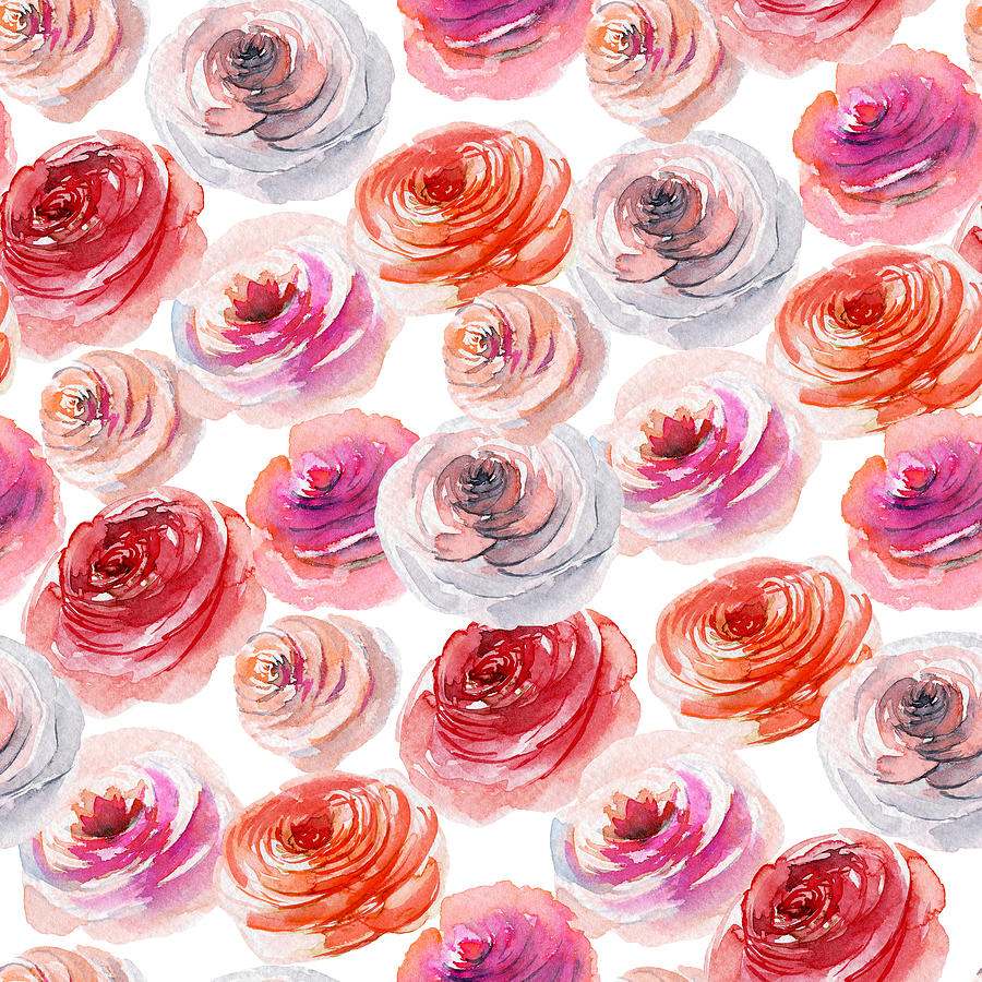 Seamless pattern of watercolor red roses. Illustration of flowers