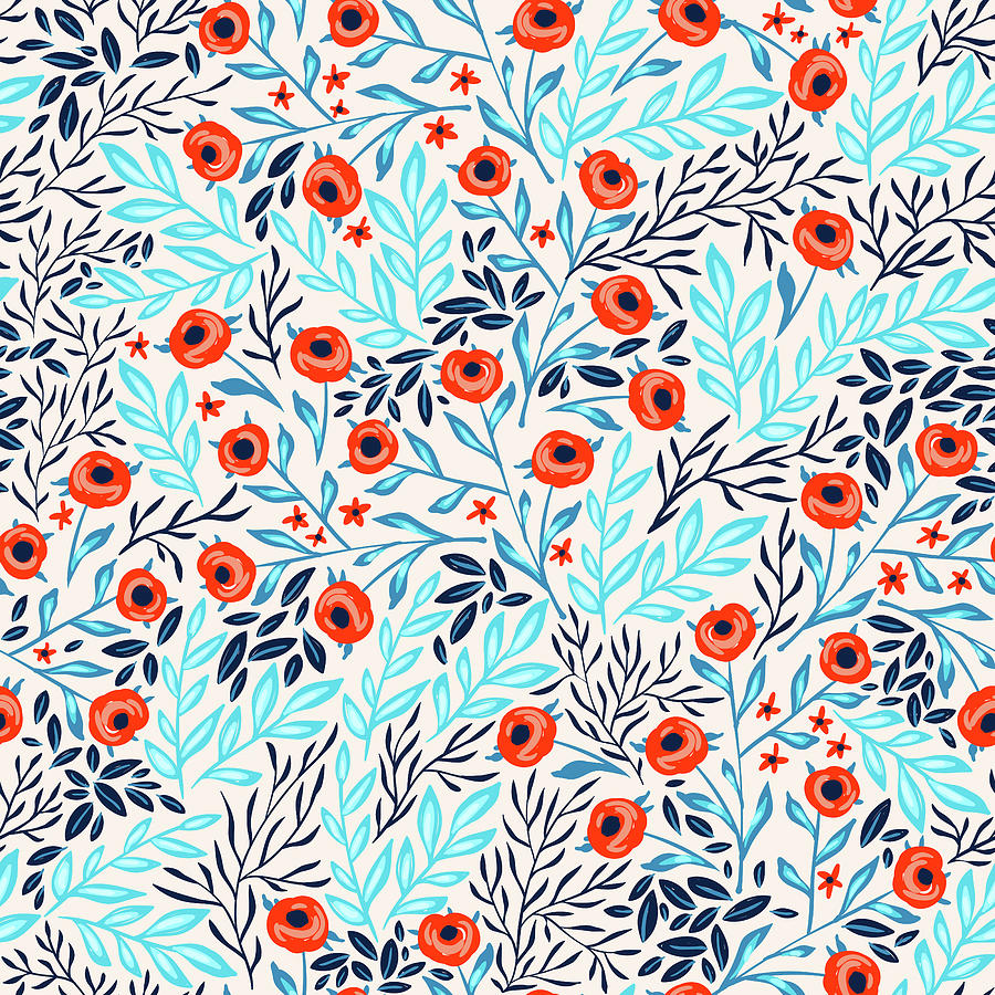 Floral Seamless Pattern With Abstract Colorful Roses Drawing