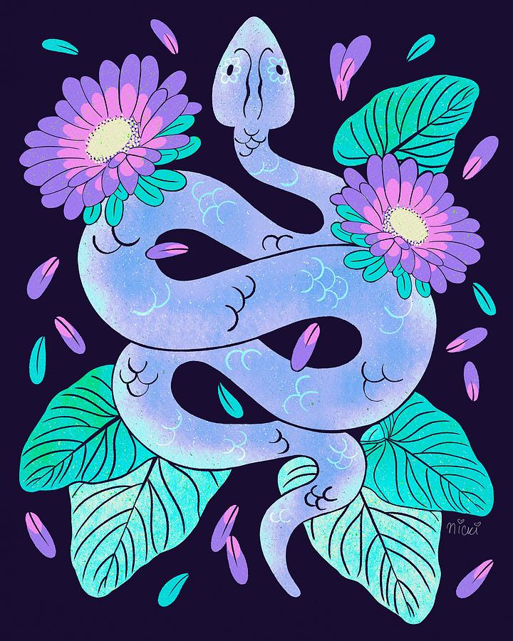 Floral Snake Medicine Purple Digital Art By Guided By Light Art - Pixels