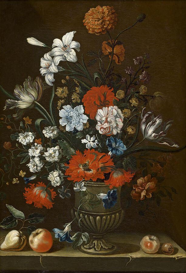 Floral Still Life With Red Carnations In A Silver Vase Painting by MotionAge Designs