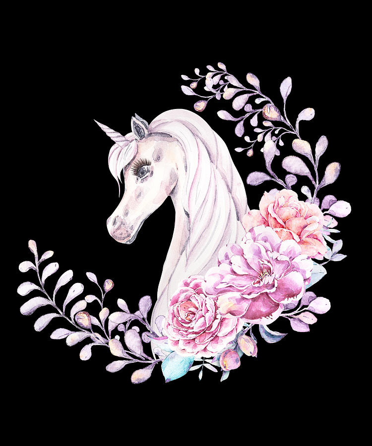 Premium Vector | Beautiful unicorn face with flowers drawing illustration