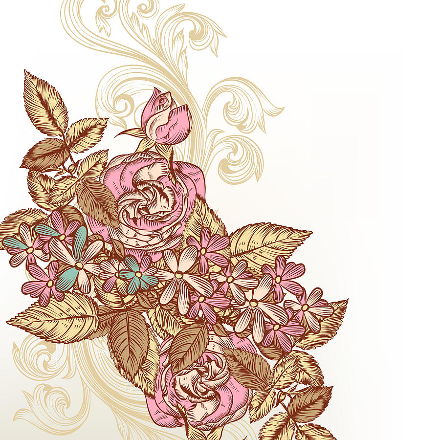Floral vector background with roses Drawing by Mashakotcur