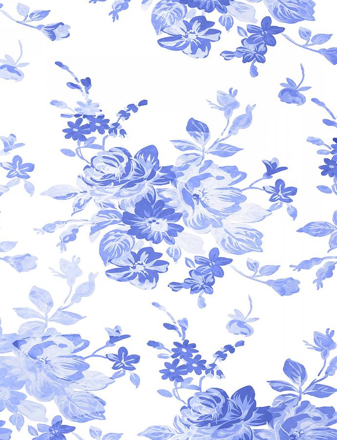 Floral Watercolor Background in blue on white. Digital Art by Tom Hill ...