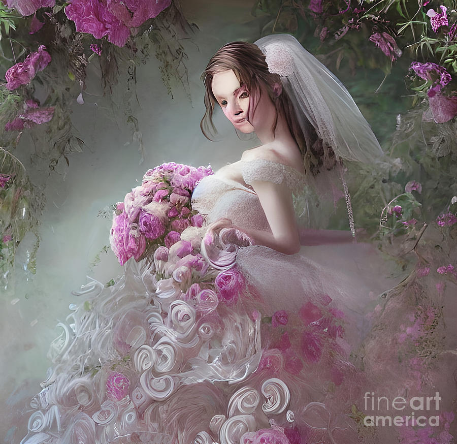 Floral Wedding Portrait Digital Art by Debra Miller