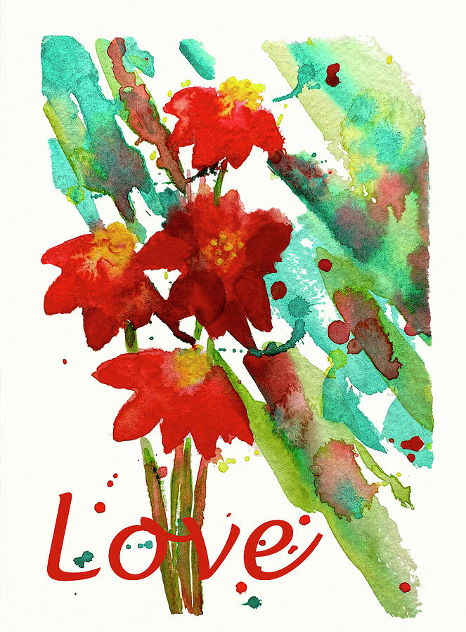 Floral With Word Love Painting by Deborah League