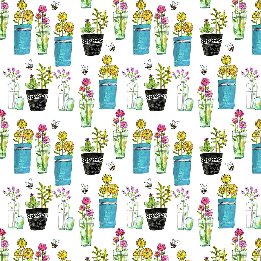 Florals and Vases Pattern Painting by Blenda Studio