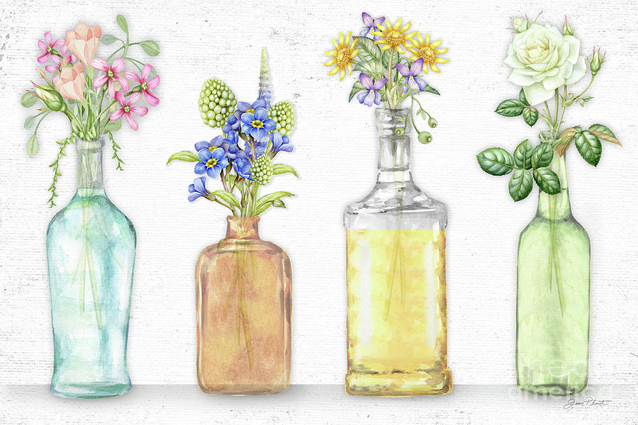 Florals in Bottles A Painting by Jean Plout