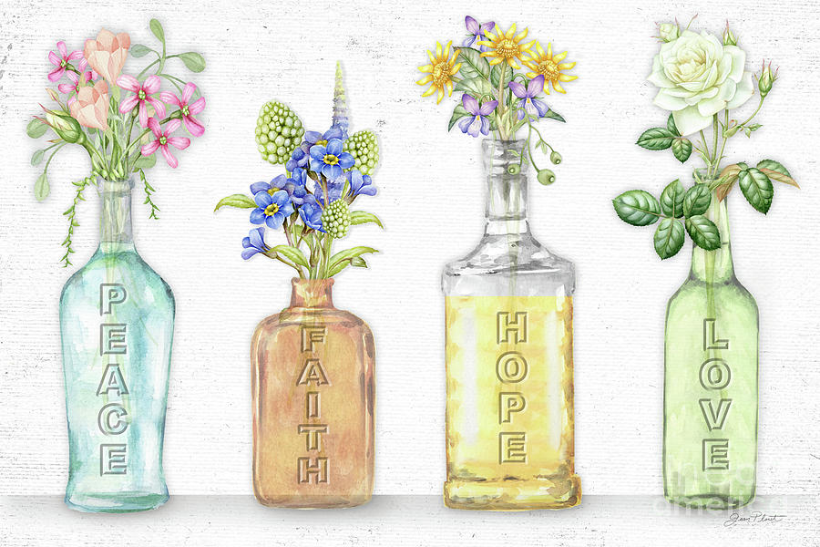 Florals in Bottles A2 Painting by Jean Plout