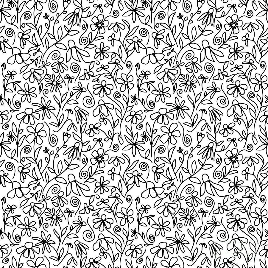 Florecitas in Black and White - Surface Pattern Design Digital Art by Patricia Awapara