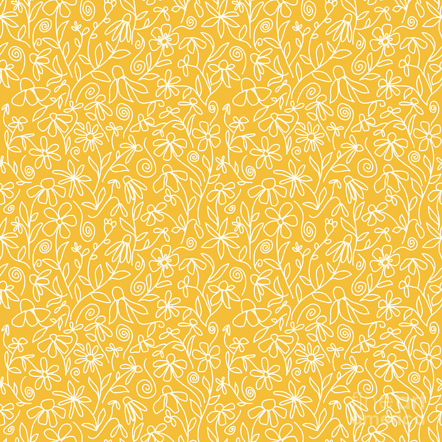 Florecitas in Marigold Yellow - Surface Pattern Design Digital Art by Patricia Awapara
