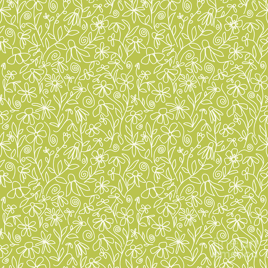 Florecitas in Sage Green - Surface Pattern Design Digital Art by Patricia Awapara
