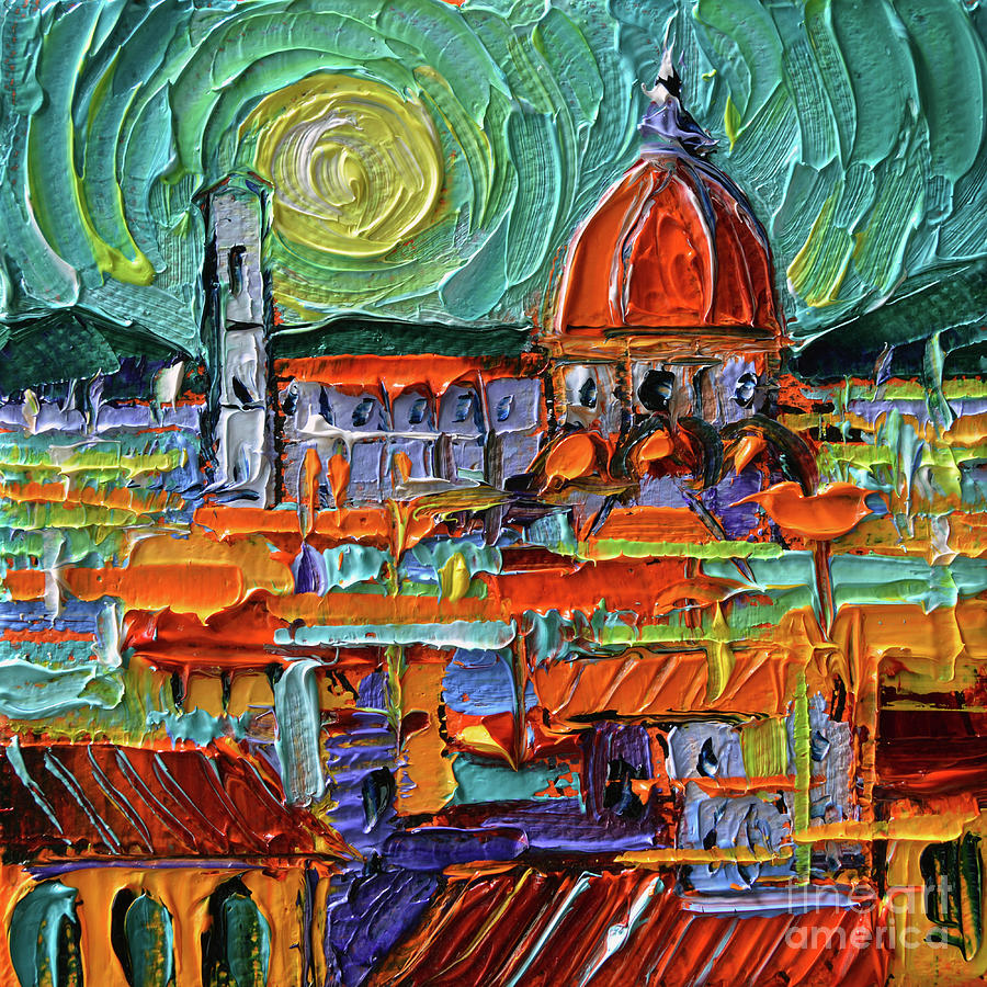 FLORENCE ABSTRACT ROOFTOPS MINIATURE palette knife oil painting Mona Edulesco Painting by Mona Edulesco