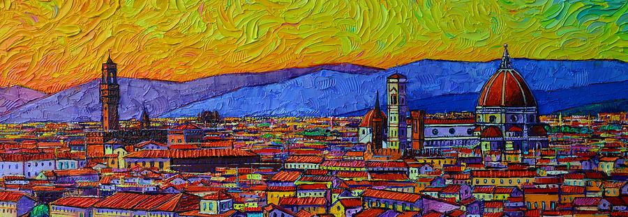 FLORENCE ABSTRACT SKYLINE AT SUNSET commissioned palette knife oil painting Ana Maria Edulescu Painting by Ana Maria Edulescu