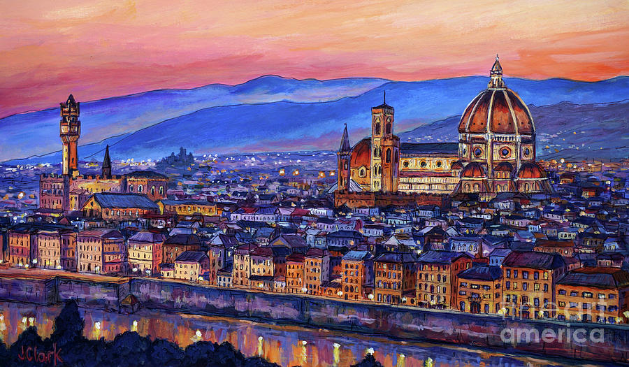 Florence at Night Painting by John Clark