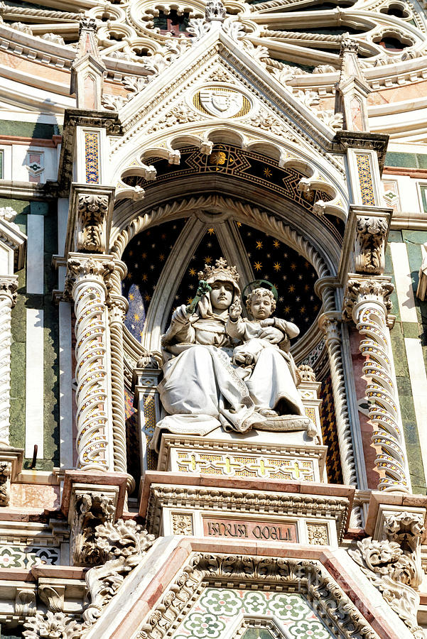 Florence Cathedral Facade the Virgin Mary and Child in Italy Photograph by John Rizzuto