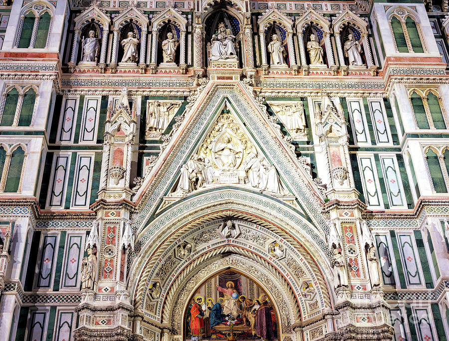 Florence Cathedral Main Portal at Night in Itay Photograph by John Rizzuto