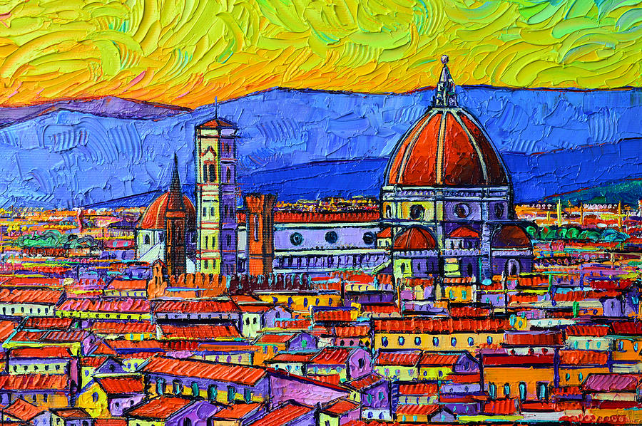 Michelangelo Painting - FLORENCE DUOMO ABSTRACT CITYSCAPE commissioned palette knife oil painting Ana Maria Edulescu by Ana Maria Edulescu