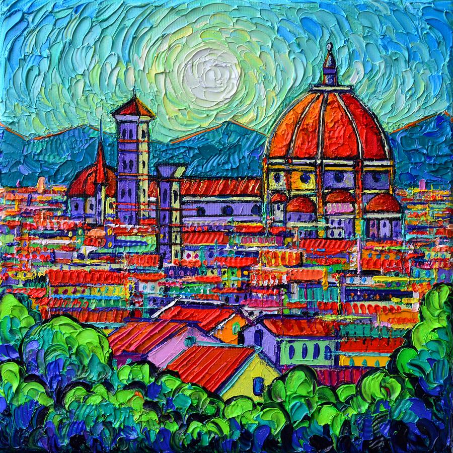 FLORENCE DUOMO AND ROOFTOPS AT SUNSET textural impressionism knife oil painting Ana Maria Edulescu Painting by Ana Maria Edulescu
