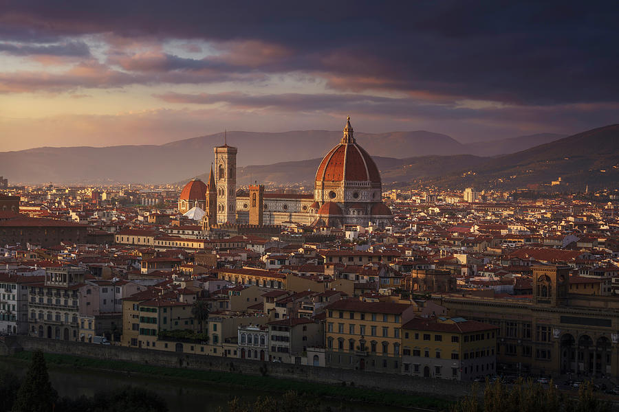 Florence Duomo cathedral. Sunset view. Italy Photograph by Stefano Orazzini