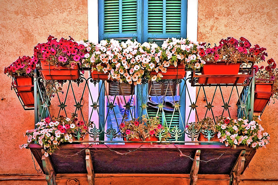 Florence Flower Balcony - Photopainting Photograph by Allen Beatty