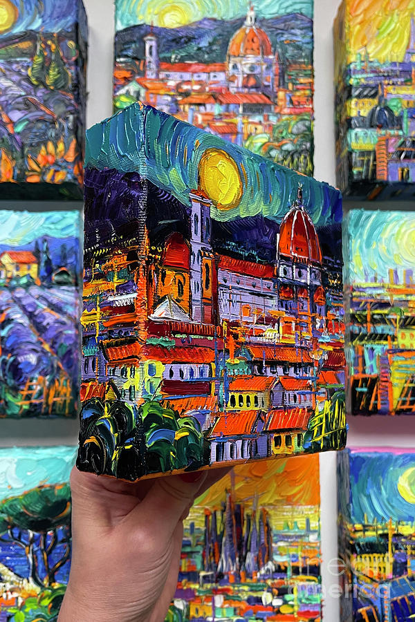 FLORENCE IN MOONLIGHT - 3D canvas painted edges left side Painting by Mona Edulesco