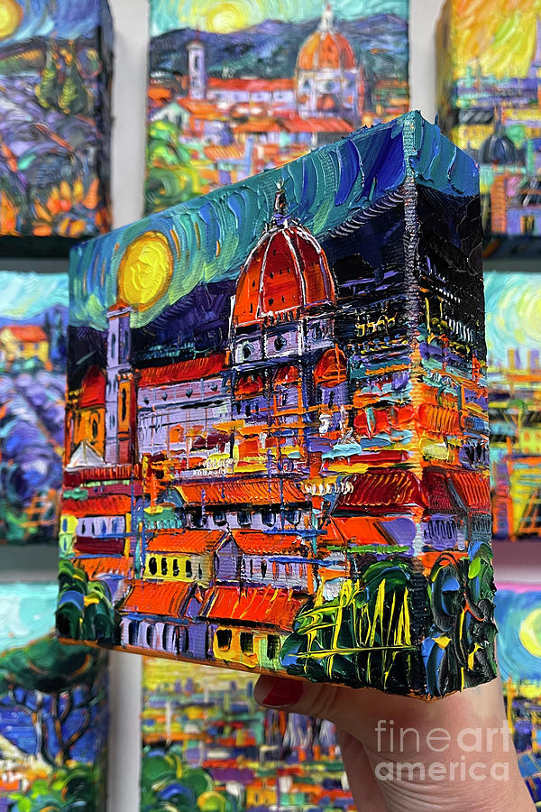 FLORENCE IN MOONLIGHT - 3D canvas painted edges right side Painting by Mona Edulesco