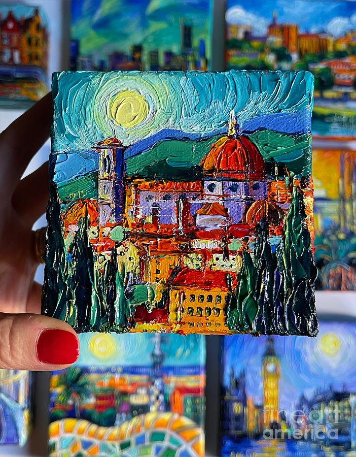 FLORENCE Italy cityscape - miniature oil painting on 3D canvas by Mona Edulesco Painting by Mona Edulesco
