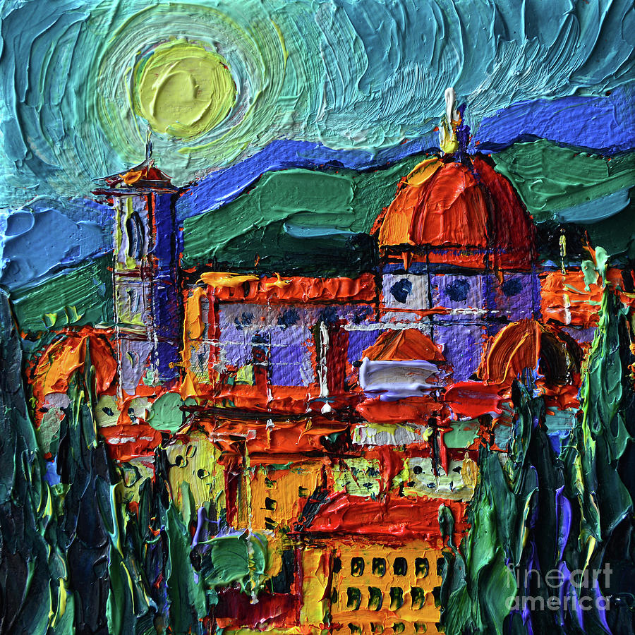 FLORENCE ITALY miniature oil painting on 3D canvas Mona Edulesco Painting by Mona Edulesco