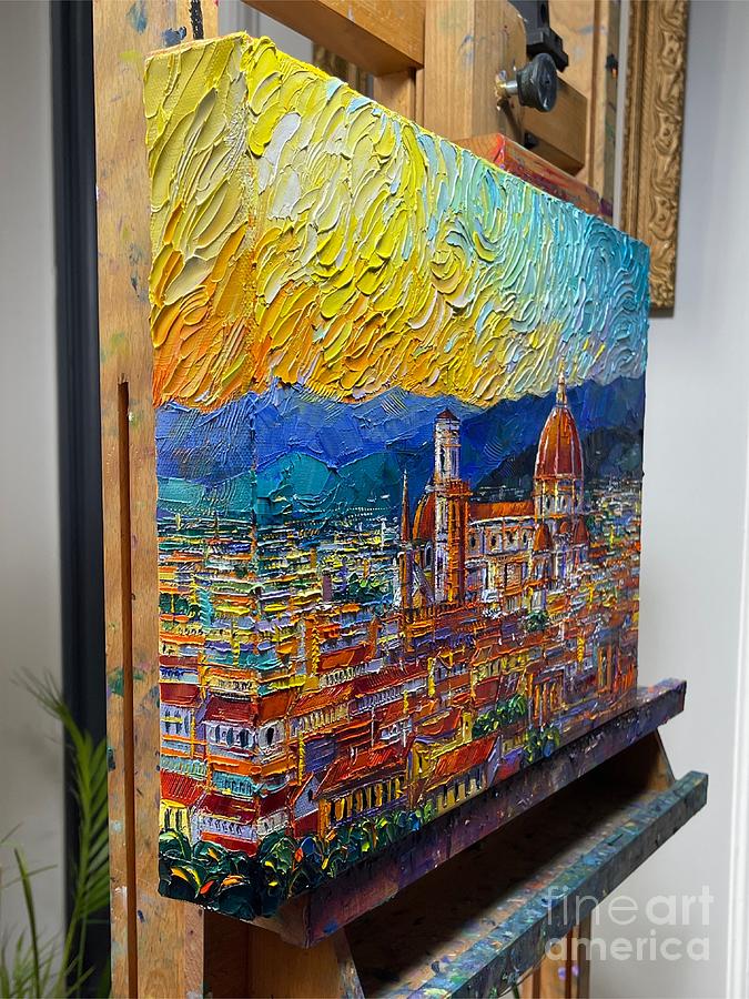 Abstract Painting - Florence cityscape - 3D canvas painted edges left side by Mona Edulesco