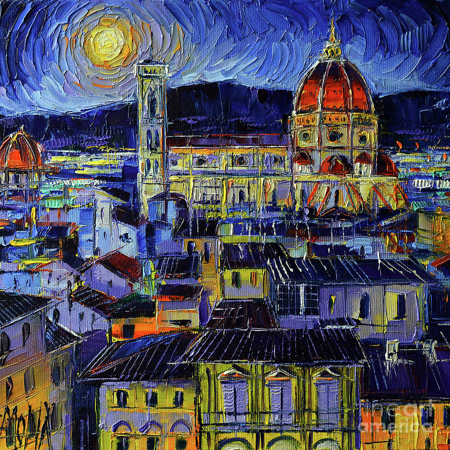 City Painting - FLORENCE NIGHT LIGHTS palette knife oil painting Mona Edulesco by Mona Edulesco