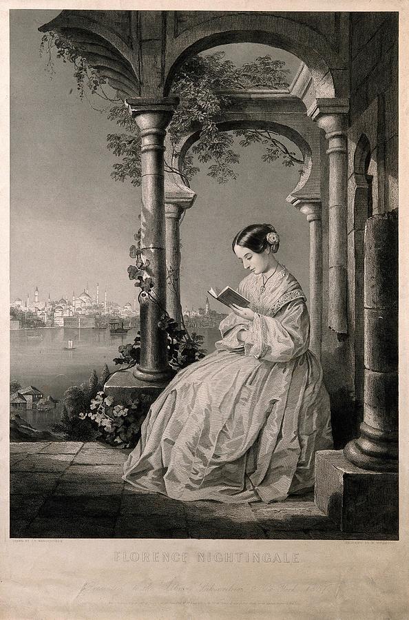 Florence Nightingale. Line engraving by W. Wellstood, 1856, after J. B. Wandesforde Painting by Artistic Rifki