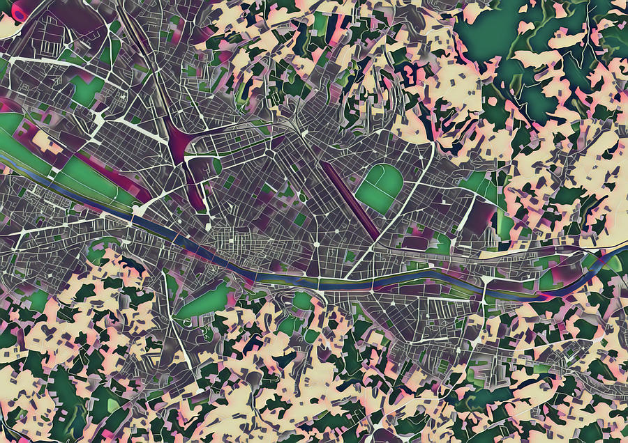 Abstract Digital Art - Florence Pop Art City Map by Christian Pauschert