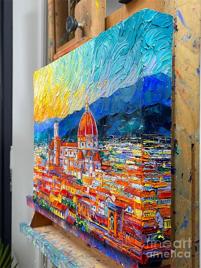 Abstract Painting - Florence cityscape - 3D canvas painted edges right side by Mona Edulesco