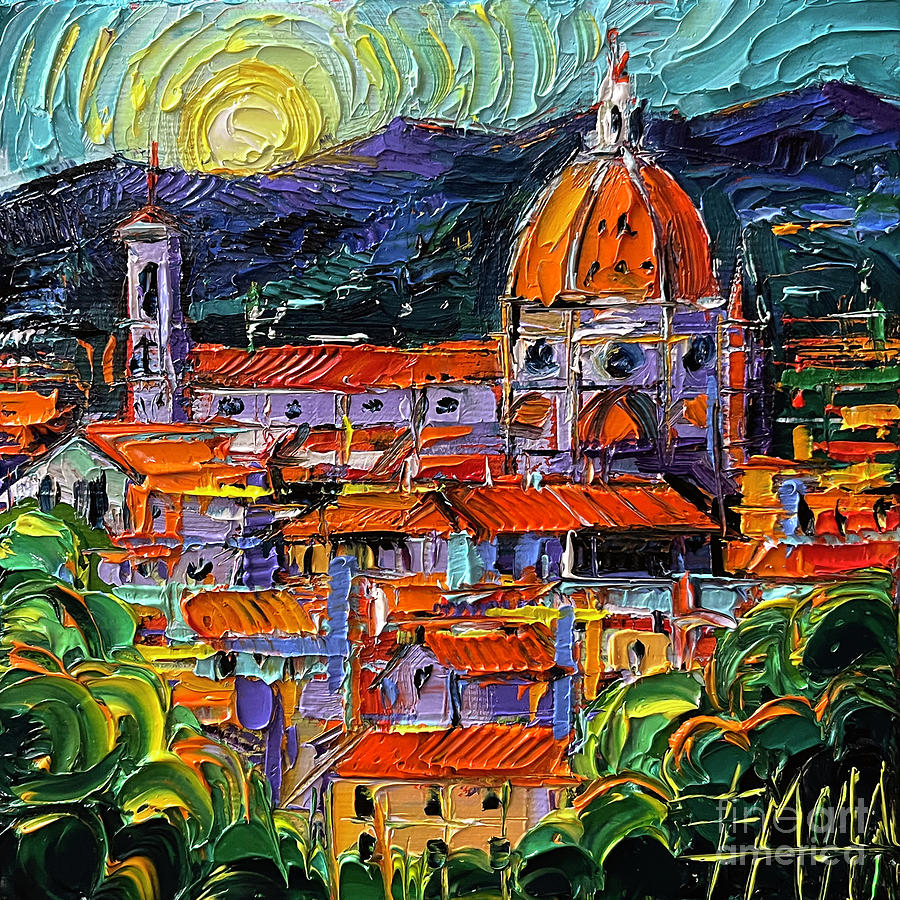 FLORENCE ROOFTOPS miniature textured palette knife oil painting Painting by Mona Edulesco