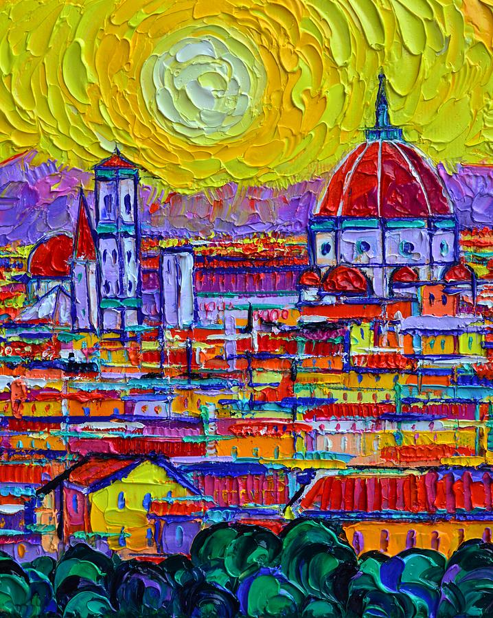 Michelangelo Painting - FLORENCE SUNSET ABSTRACT CITYSCAPE 83 textural impasto palette knife oil painting Ana Maria Edulescu by Ana Maria Edulescu