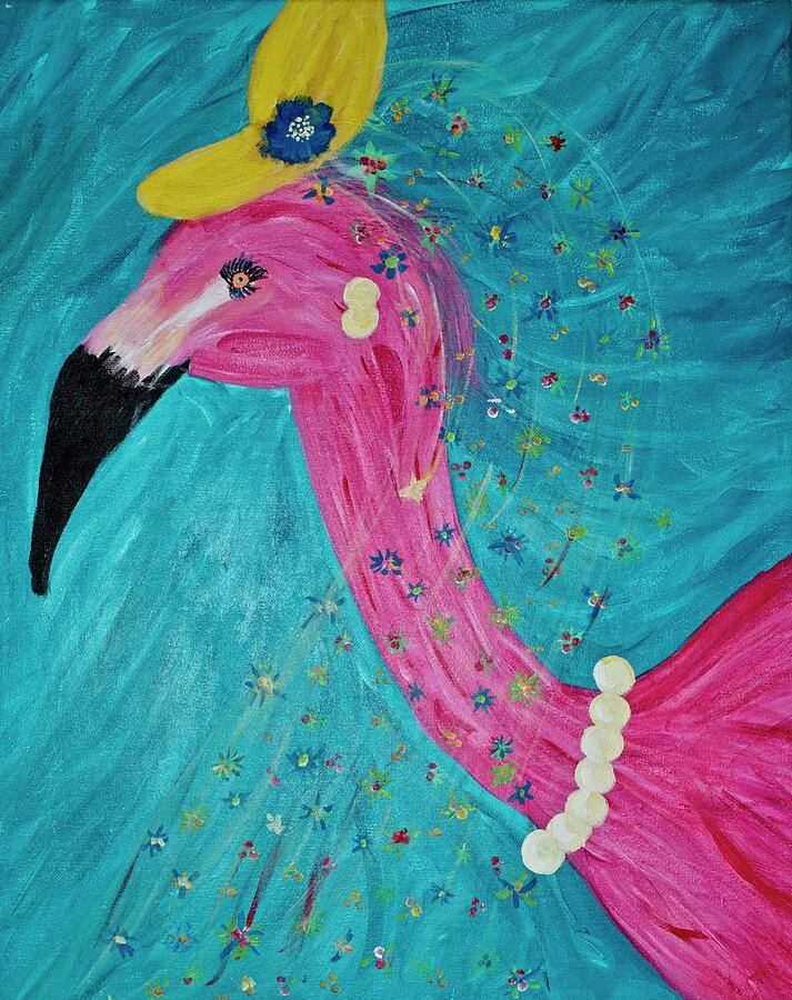 Flamingo Painting - Florence the Flirty Flamingo by Linda Steele