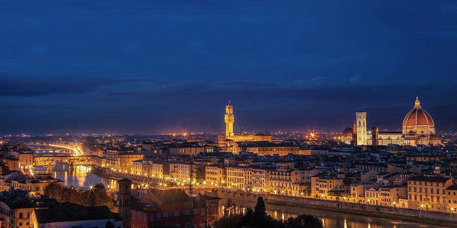 Florence Twilight Panorama Photograph by Andrew Soundarajan