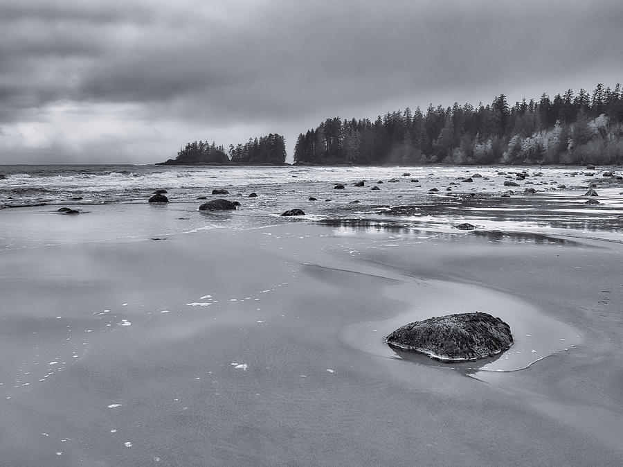 Florencia Bay Beach at Low Tide Black and White Photograph by Allan Van Gasbeck