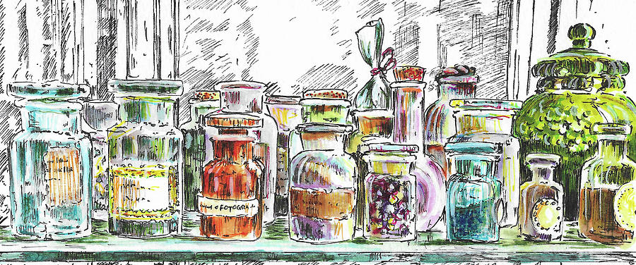 Florentine Pharmacy Bottles Painting by Thomas Hamm