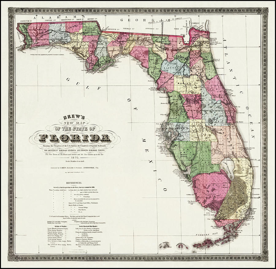 Florida Antique Vintage Map 1870 Photograph by Carol Japp